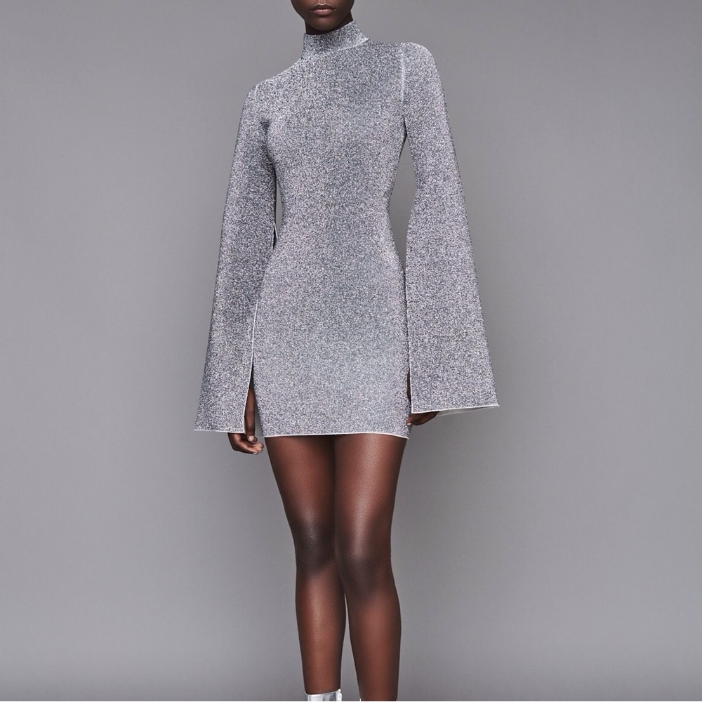 Solace London Alula lurex silver dress